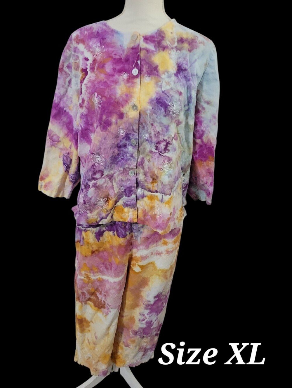 Unique Co Ord Set Tie Dyed Whimsical Fairy Cottagecore Linen Blend Daisy